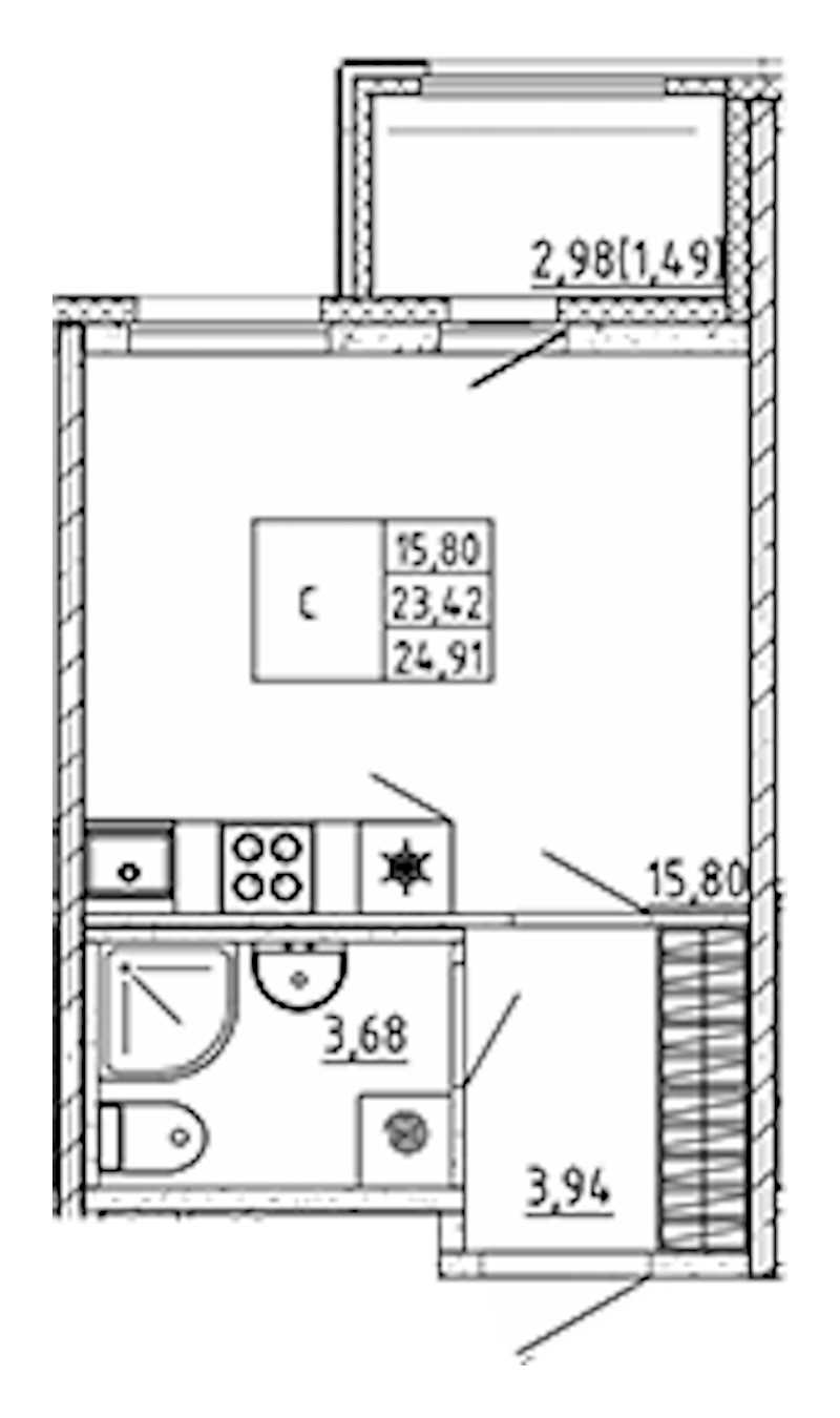Квартира студия 24.91 м², 12/12 эт., ЖК «UP! Квартал Воронцовский»
